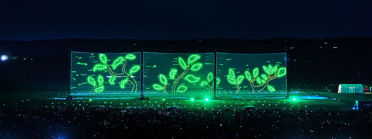 XL projections on outdoor Cielorama scrims at Sky Song