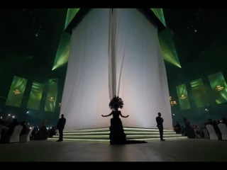 Front projection screens, translucent fabrics and reveal systems for launch event