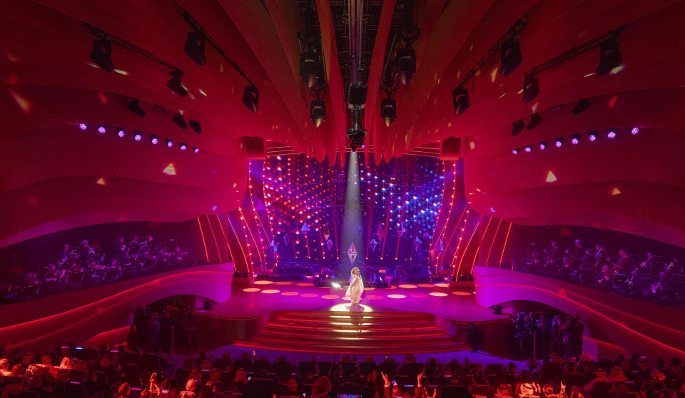 Layered ceiling fabric dresses up award show
