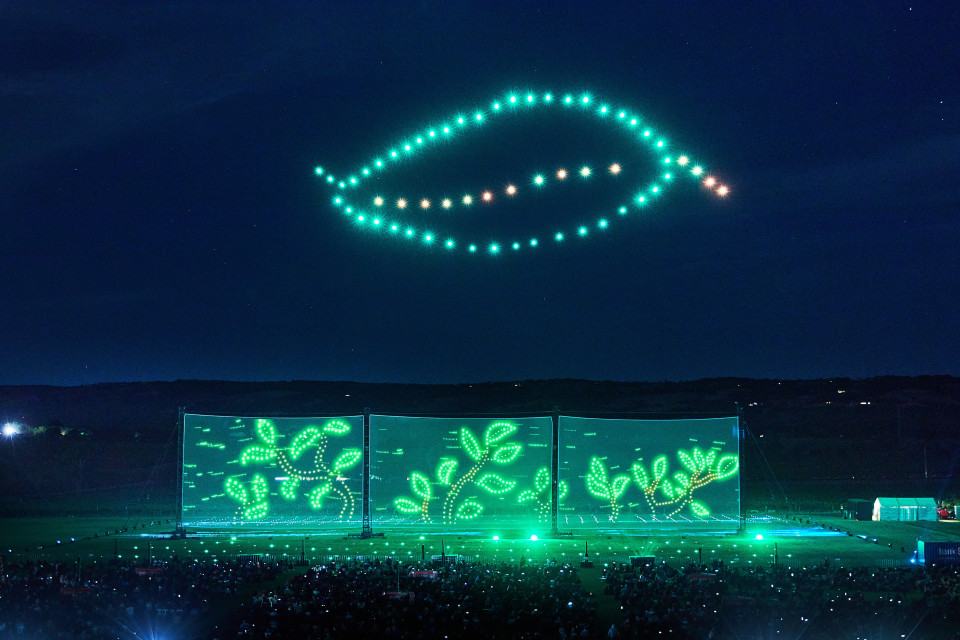 XL projections on outdoor Cielorama scrims at Sky Song