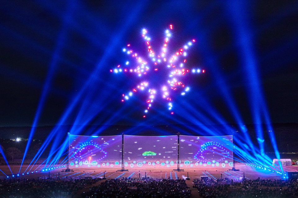 XL projections on outdoor Cielorama scrims at Sky Song