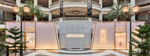 Printed translucent fabric walls for Christian Diors pop-up store